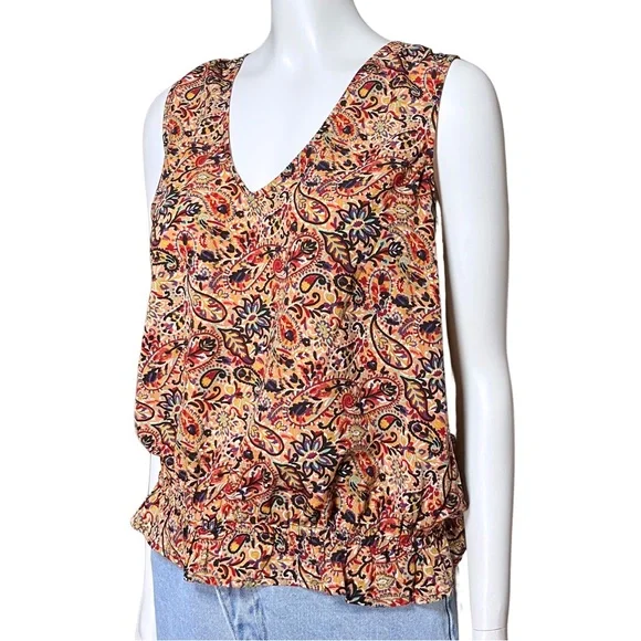 Evereve Multicolor Paisley Boho Sleeveless V Neck Top. Small. Floral Hippie EUC - Picture 2 of 8